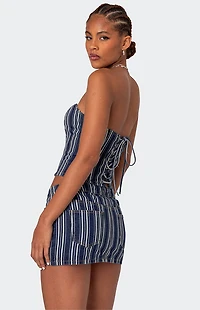Edikted Inez Striped Denim Corset
