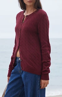 John Galt Burgundy Amalie Cable Knit Cardigan