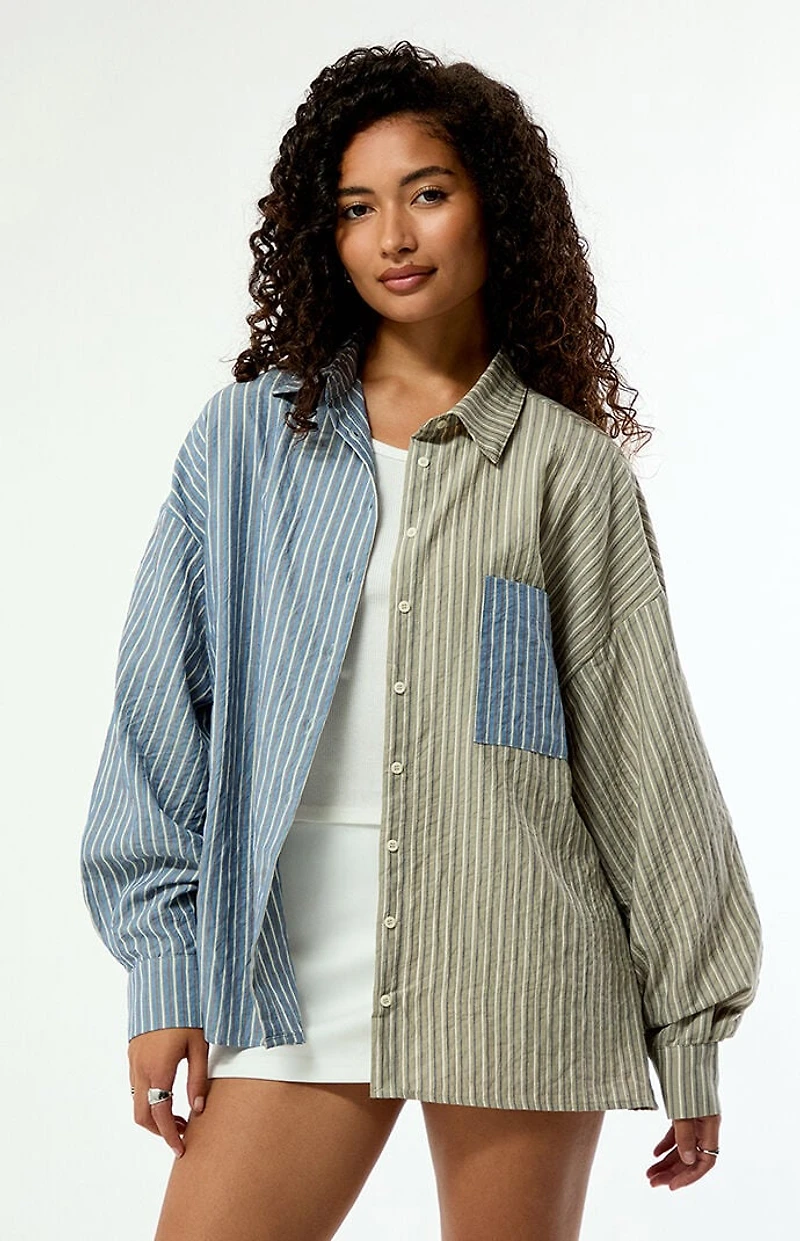 Daisy Street Swirl Striped Long Sleeve Button Down Shirt