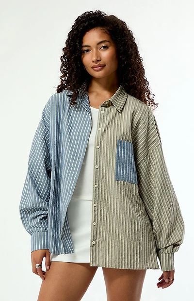 Daisy Street Swirl Striped Long Sleeve Button Down Shirt