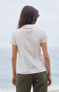 John Galt White Floral Embroidery Teagan Collared Top