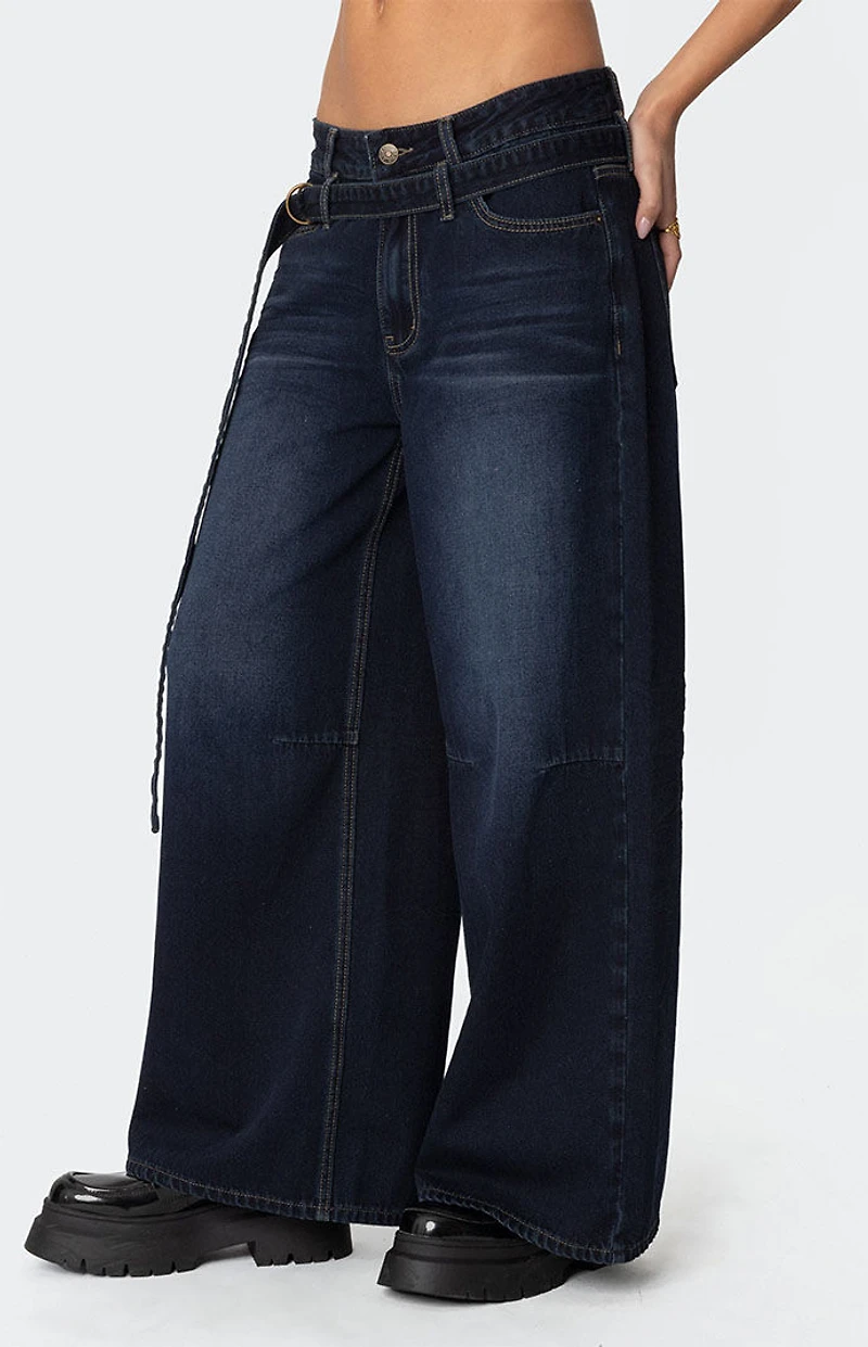 Edikted Super Baggy Belted Low Rise Jeans