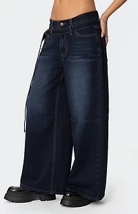 Edikted Super Baggy Belted Low Rise Jeans