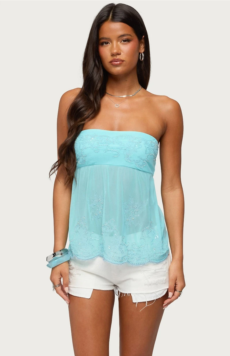 Edikted Corra Rhinestone Lace Top