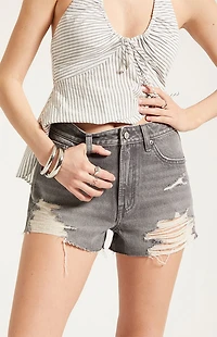 Pacsun Ivy High Waisted Denim Festival Shorts Ripped Gray