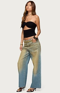 Edikted Textured Knit Strapless Cutout Top