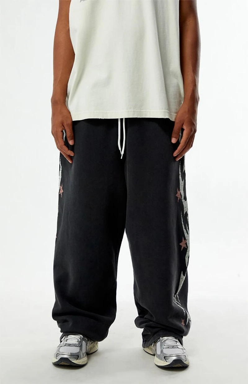 Pacsun Black Flame Star Fleece Baggy Sweatpants