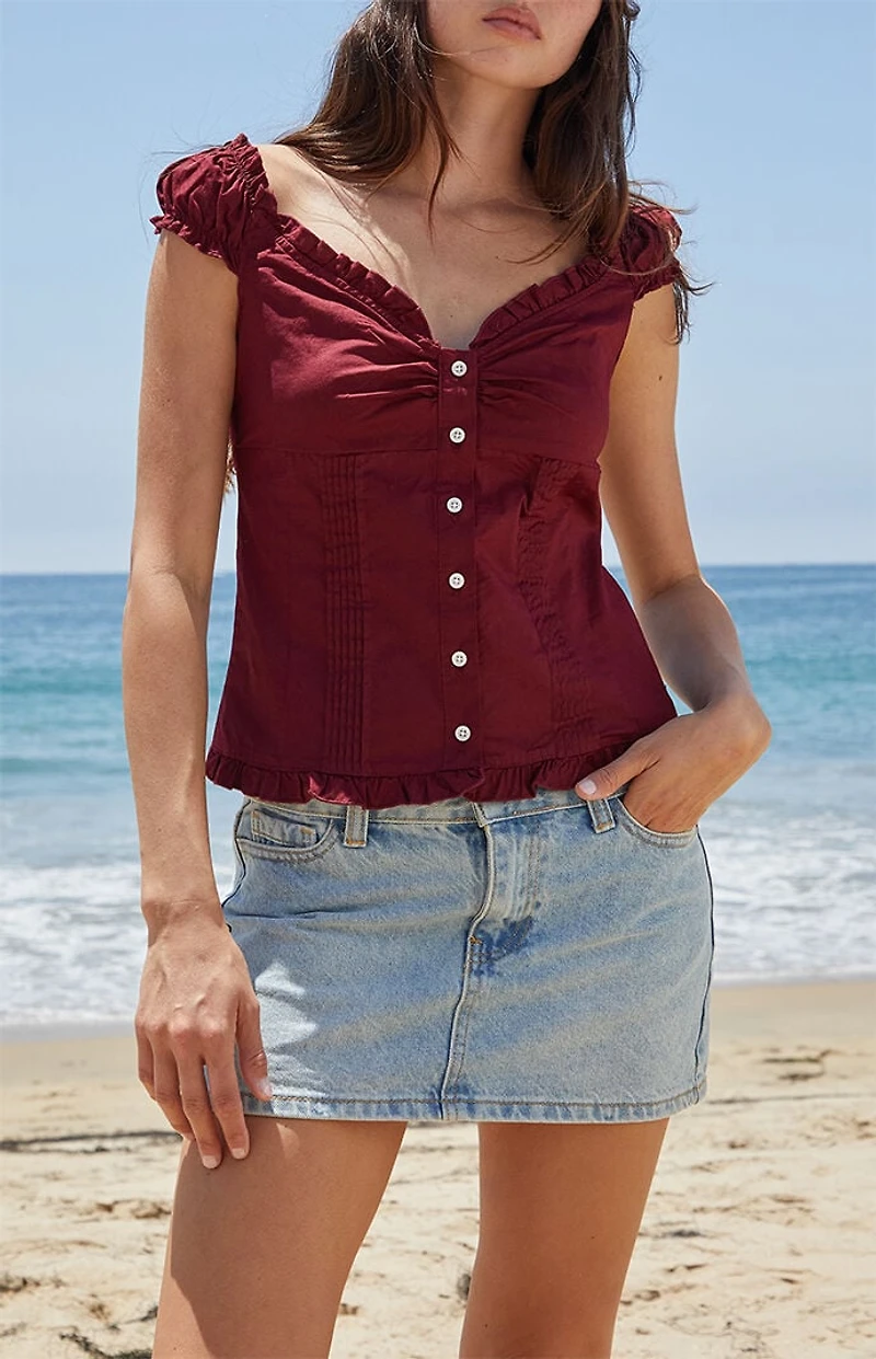 John Galt Burgundy Elena Top