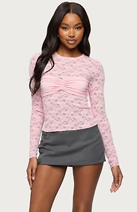 Edikted Rosette Bandeau Sheer Lace Top