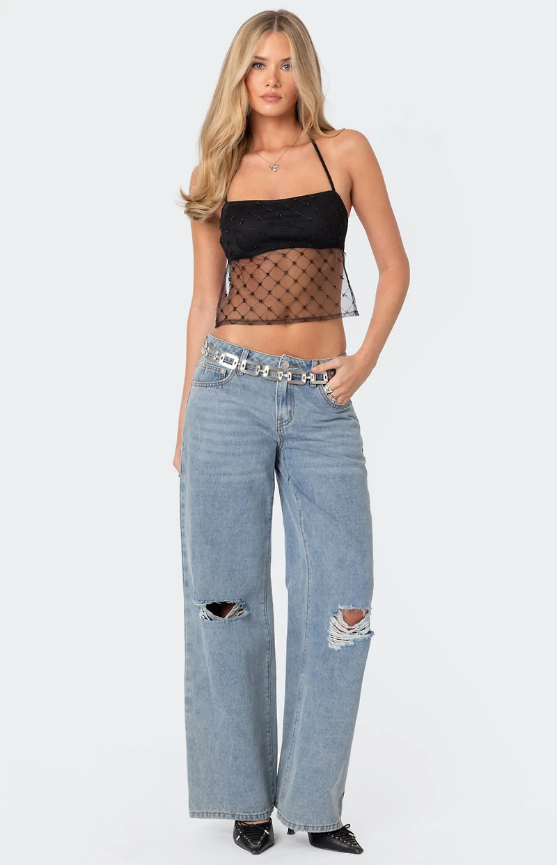 Edikted Sheer Sequin Backless Top