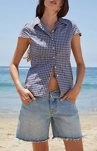 John Galt Navy & White Plaid Rue Collared Top