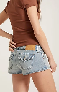 Pacsun Tatum Ultimate Low Rise Denim Micro Shorts Stretch Button Pockets Light Blue