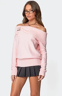 Edikted Marilyn Buckled Off Shoulder Sweater