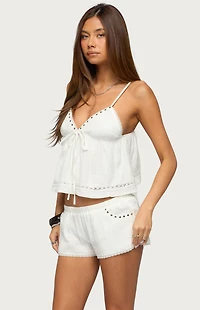 Edikted Kaydee Studded Textured Woven Babydoll Top