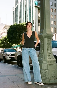 John Galt Black Surplice Tank Top