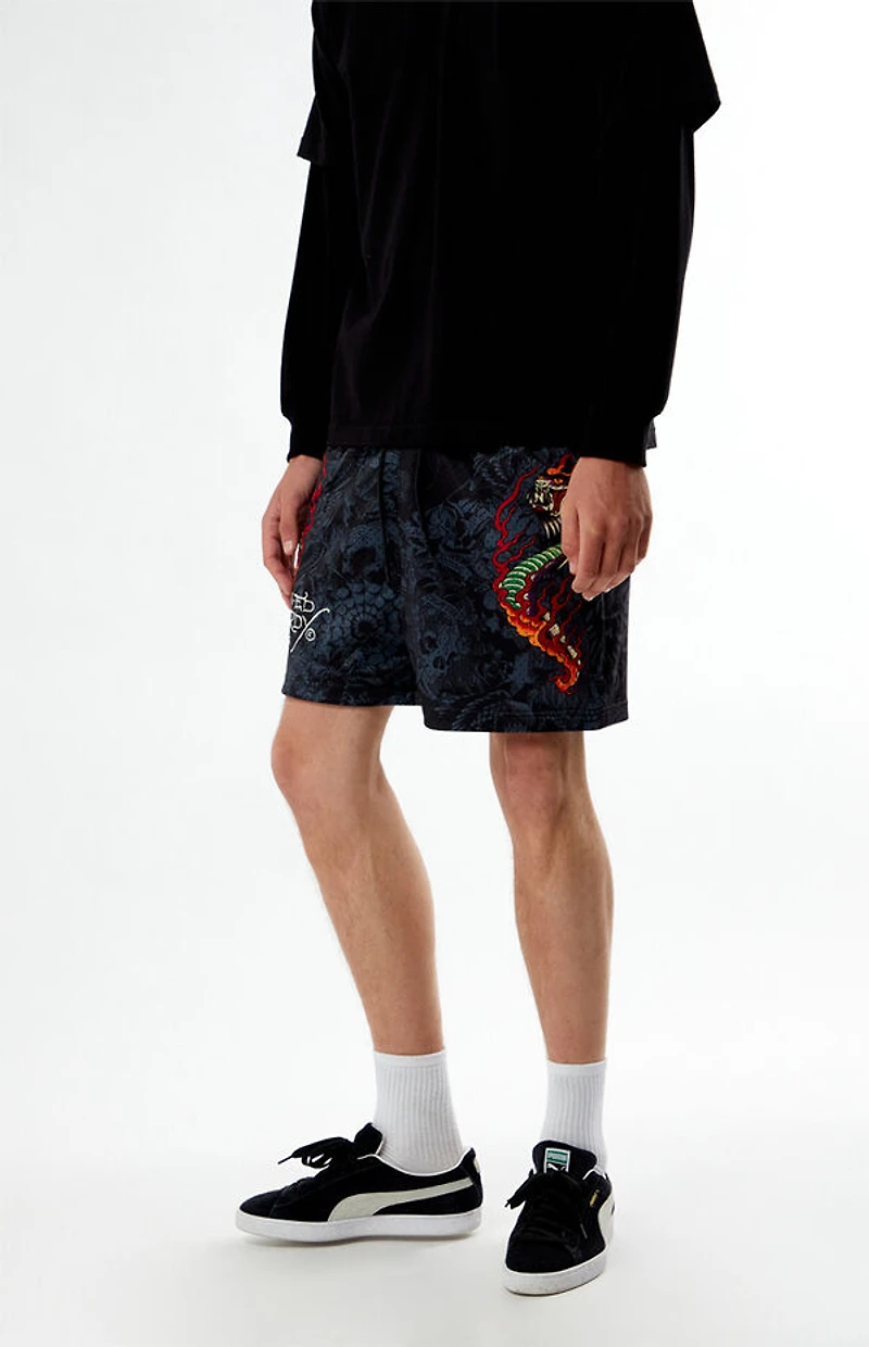 Ed Hardy Cobra Flame Mesh Shorts