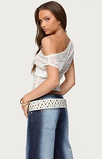 Edikted Kessa Sheer Lace Off Shoulder Top