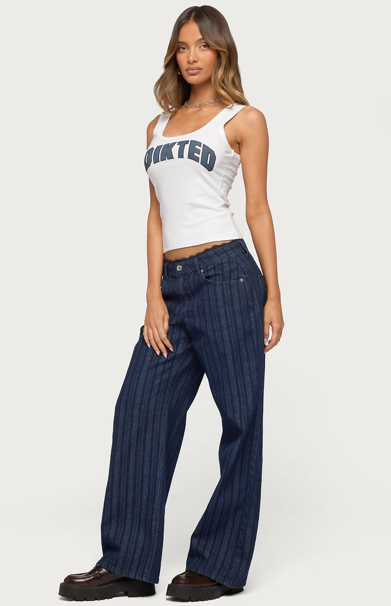 Edikted Lace Trim Striped Low Rise Baggy Jeans