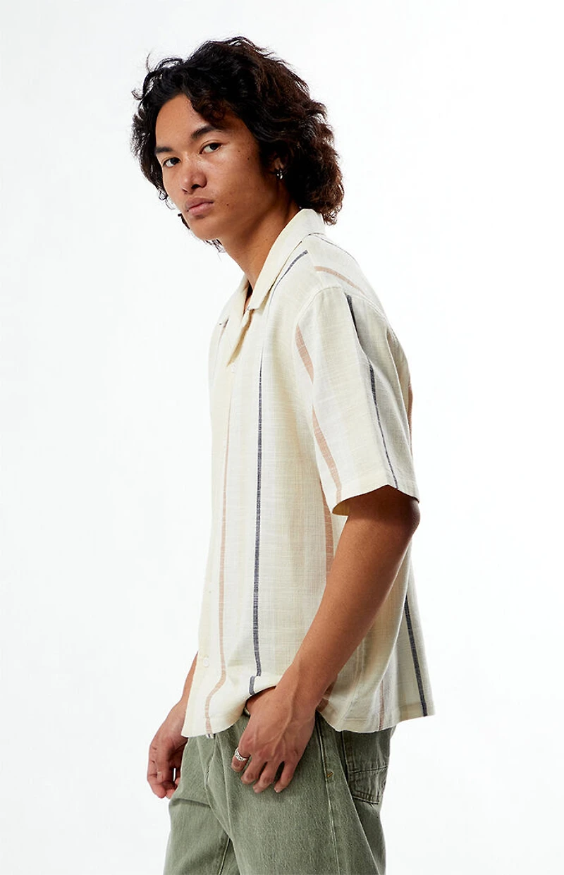 Pacsun Cream Striped Oversized Camp Shirt