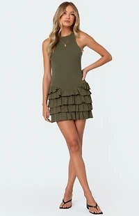 Edikted Margot Ruffle Hem Ribbed Mini Dress
