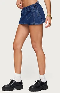Edikted Giselle Wrap Denim Mini Skort