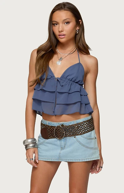 Edikted Zephi Split Front Ruffled Top