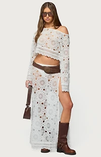 Edikted Milana Sheer Lace Off Shoulder Top