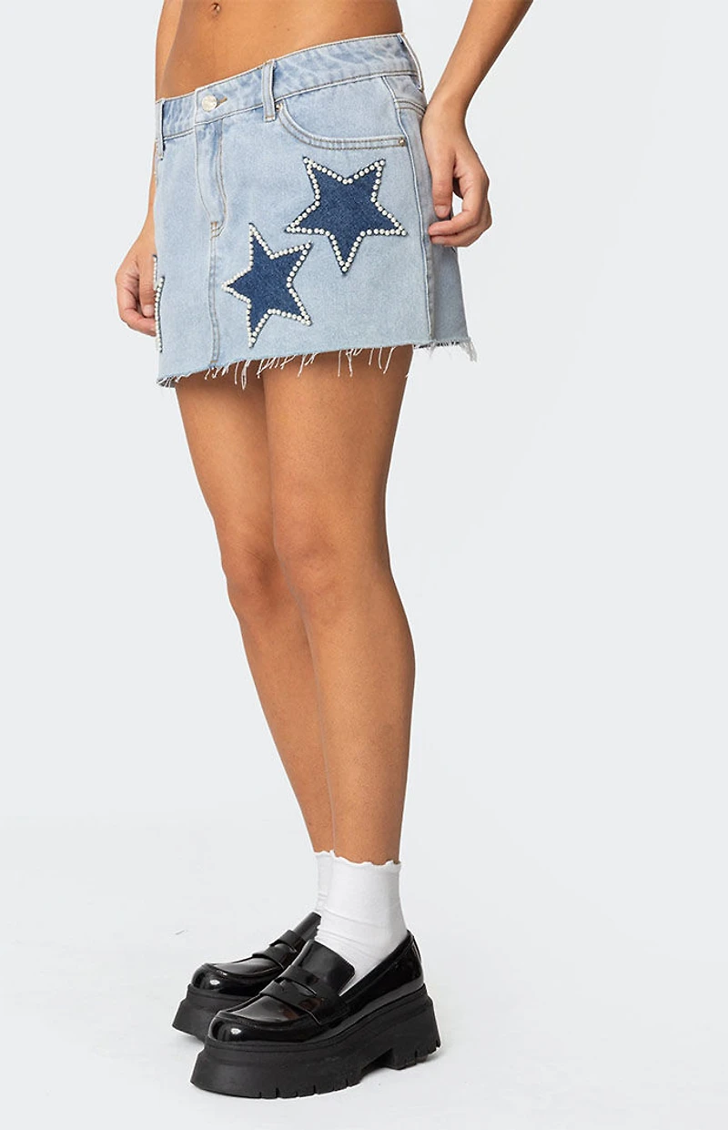 Edikted Shining Star Denim Mini Skirt