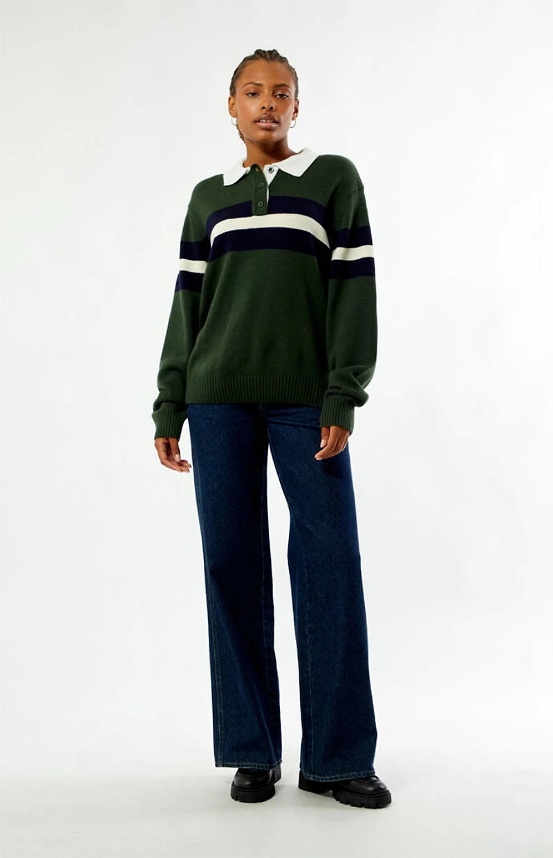 WEWOREWHAT Knit Rugby Polo Long Sleeve Oversized Shirt