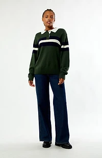 WEWOREWHAT Knit Rugby Polo Long Sleeve Oversized Shirt