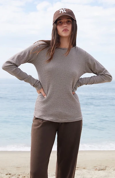 John Galt Brown Leah Striped Long Sleeve Top