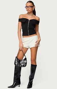 Edikted Collared Off Shoulder Zip Up Top