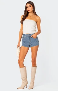 Edikted Bow Pocket Washed Denim Shorts