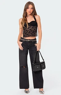 Edikted Debbie Distressed Low Rise Baggy Jeans