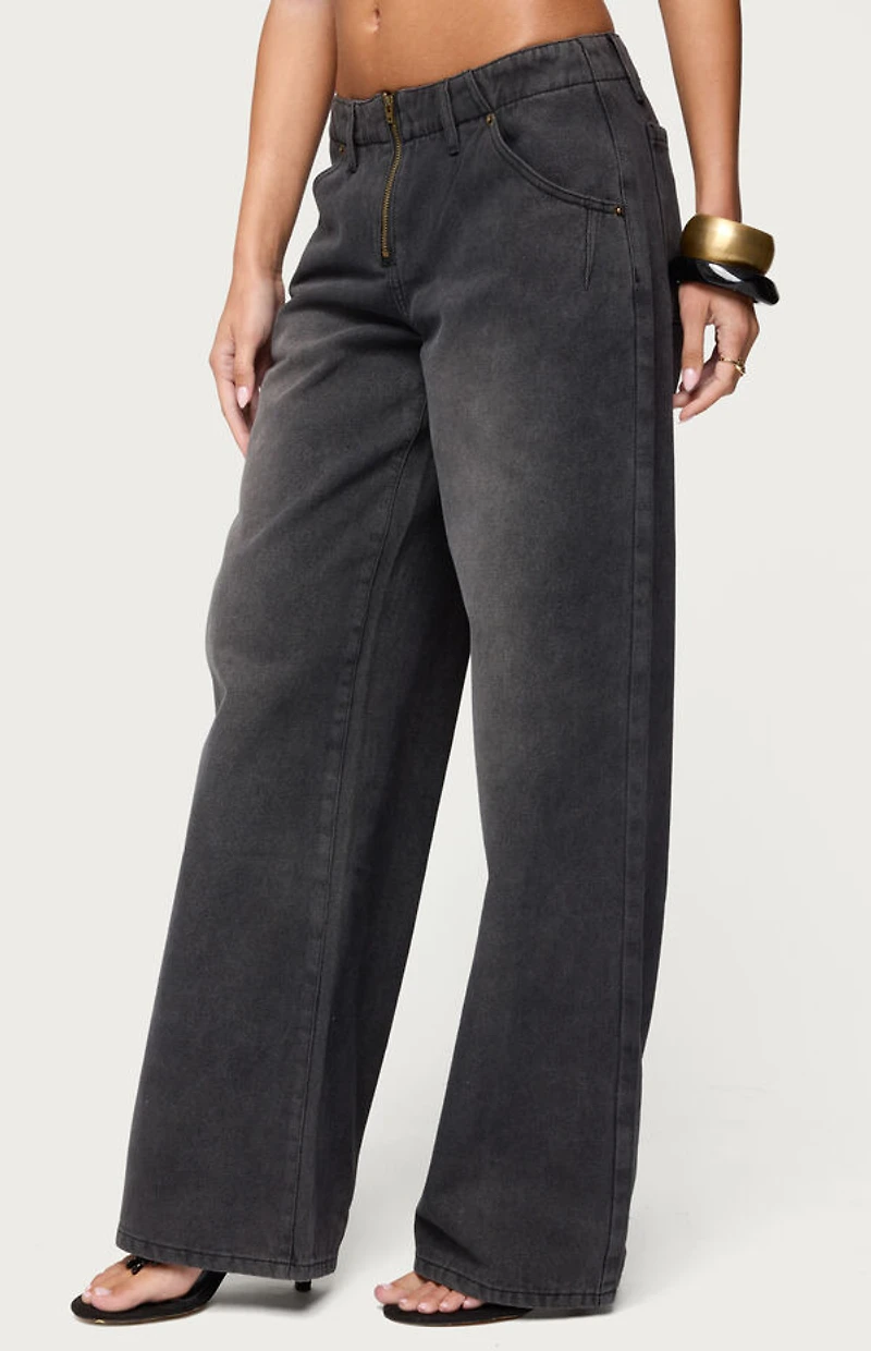 Edikted Aliyah Zip Low Rise Jeans