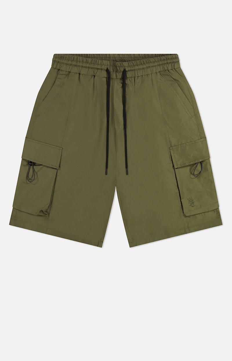 WeSC Olive Nylon Wind Cargo Shorts