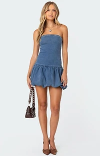 Edikted Denim Bubble Skirt Mini Dress