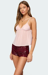 Edikted Dotted Chiffon Babydoll Tank Top