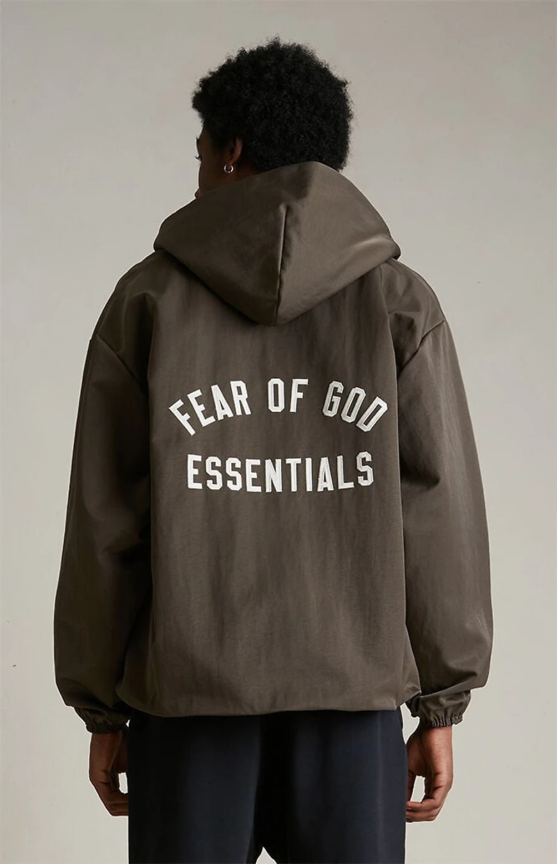 Fear of God ESSENTIALS Brown Textured Nylon Hooded Jacket