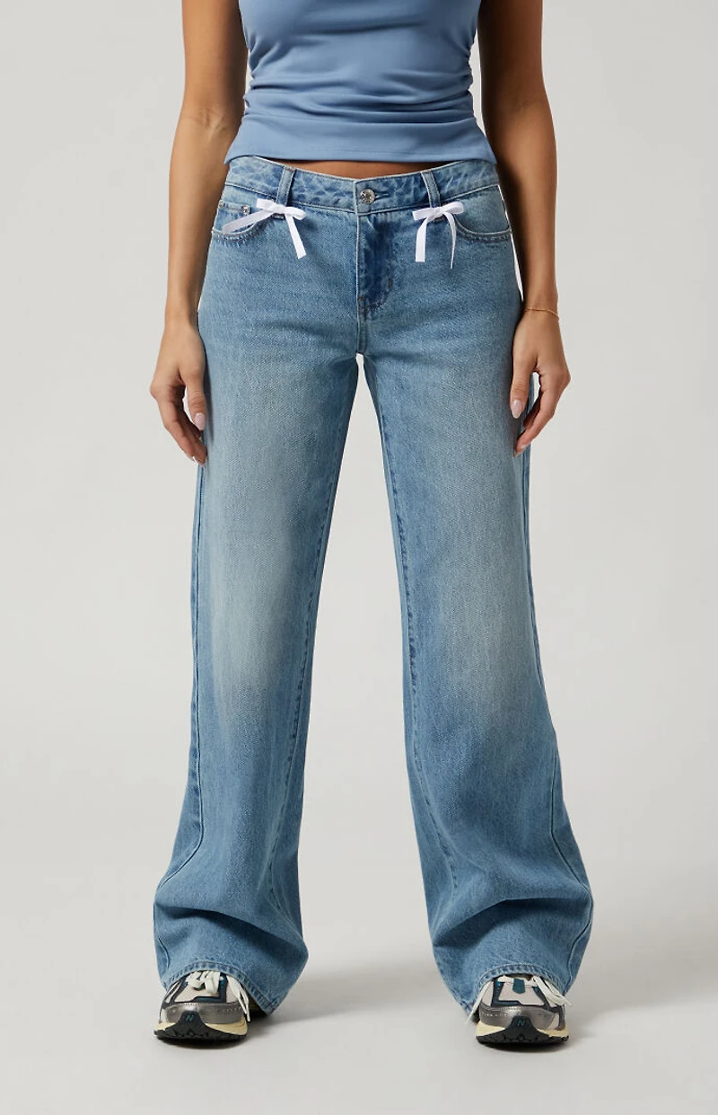 Pacsun Casey Low Rise Baggy Jeans Bow Medium Indigo