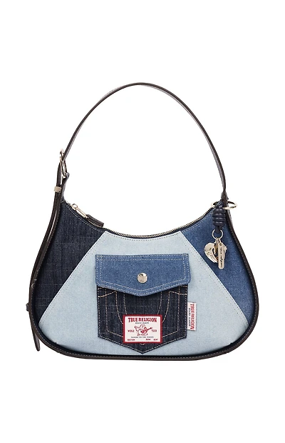 True Religion Color Block Denim Zip Hobo Bag