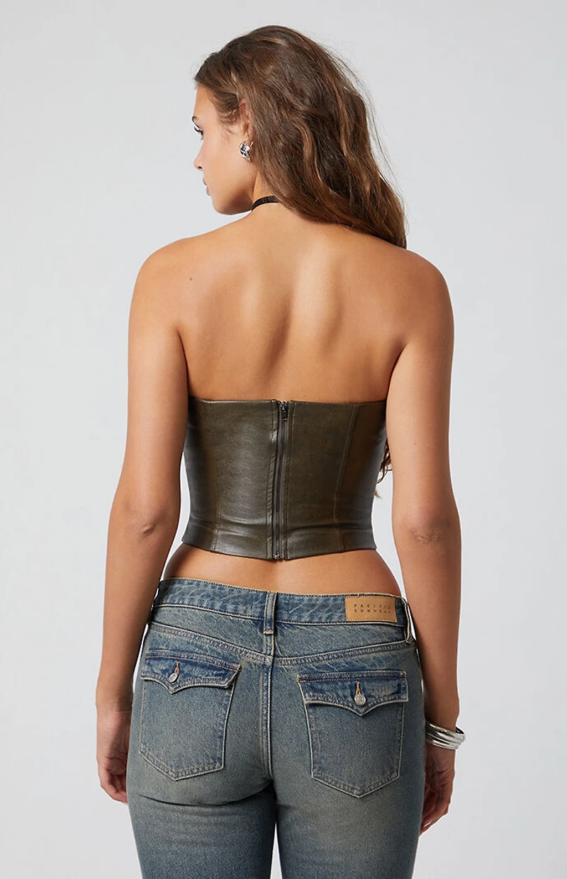 Third Charm Faux Leather Grommet Tube Top