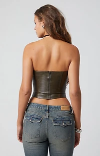 Third Charm Faux Leather Grommet Tube Top