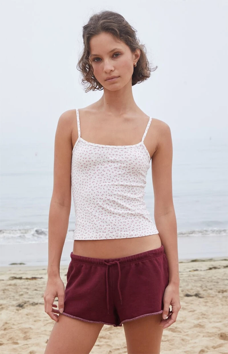 John Galt Skylar White Floral Cropped Tank Top