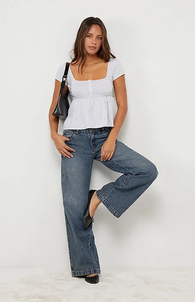 Your Favorite Bonnie Short Sleeve Button Front Babydoll Top