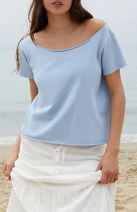 John Galt Light Blue Robyn Off-The-Shoulder Short Sleeve Top