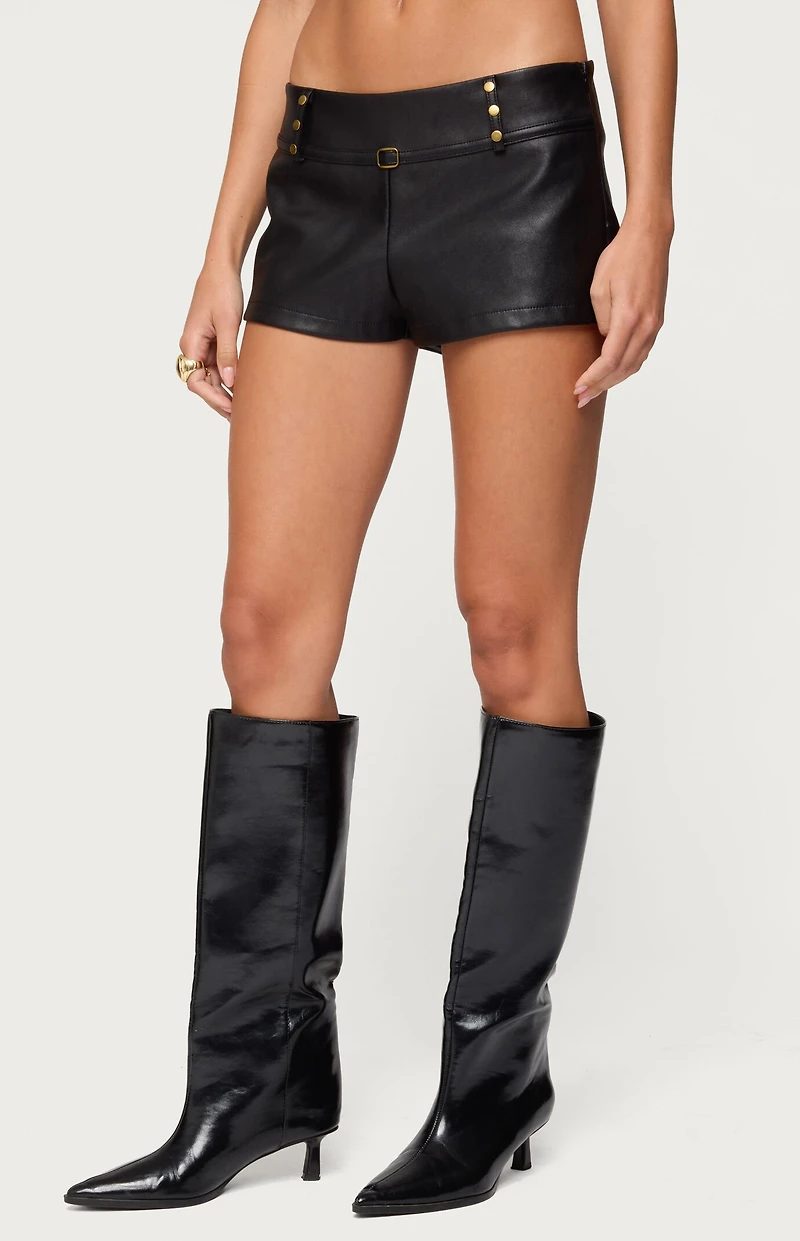 Edikted Reese Studded Faux Leather Micro Shorts