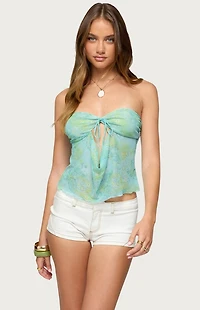 Edikted Printed Mesh Strapless Cut Out Top
