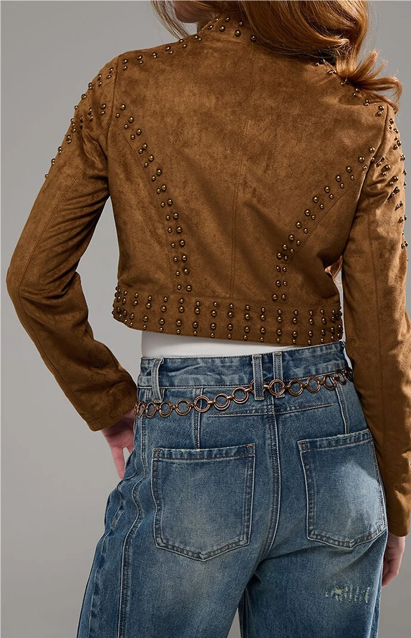 AZALEA WANG Silza Brown Moto Jacket