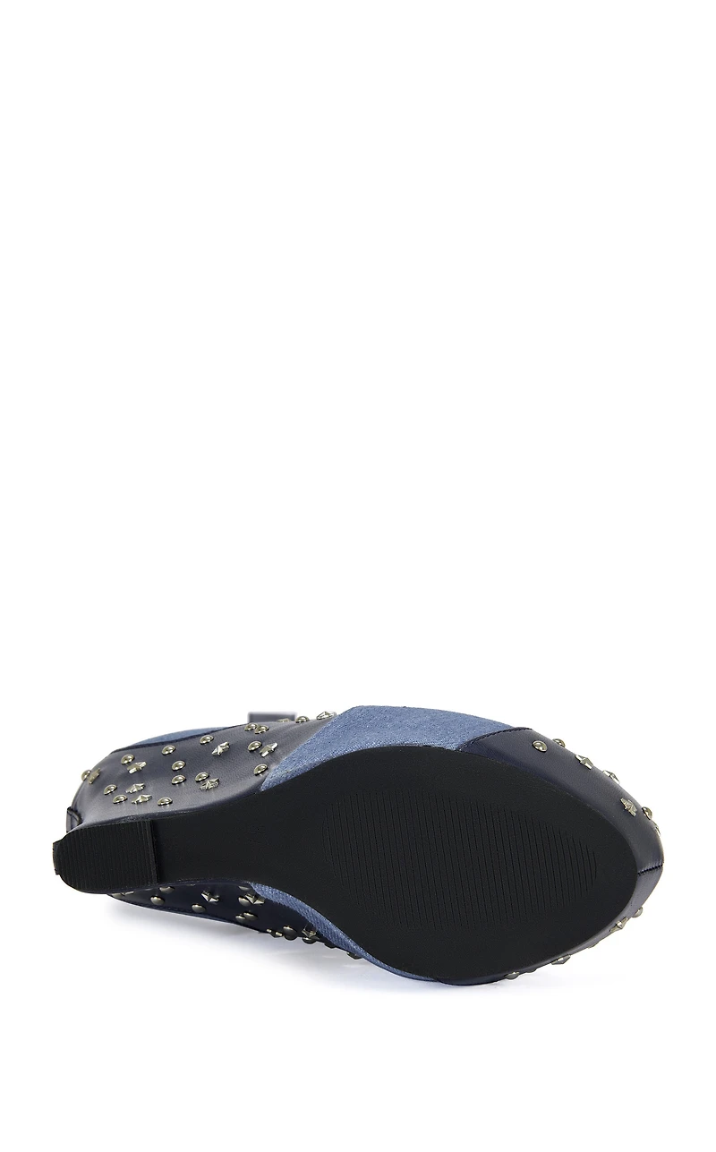 AZALEA WANG Women's Callia Denim Wedge Booties